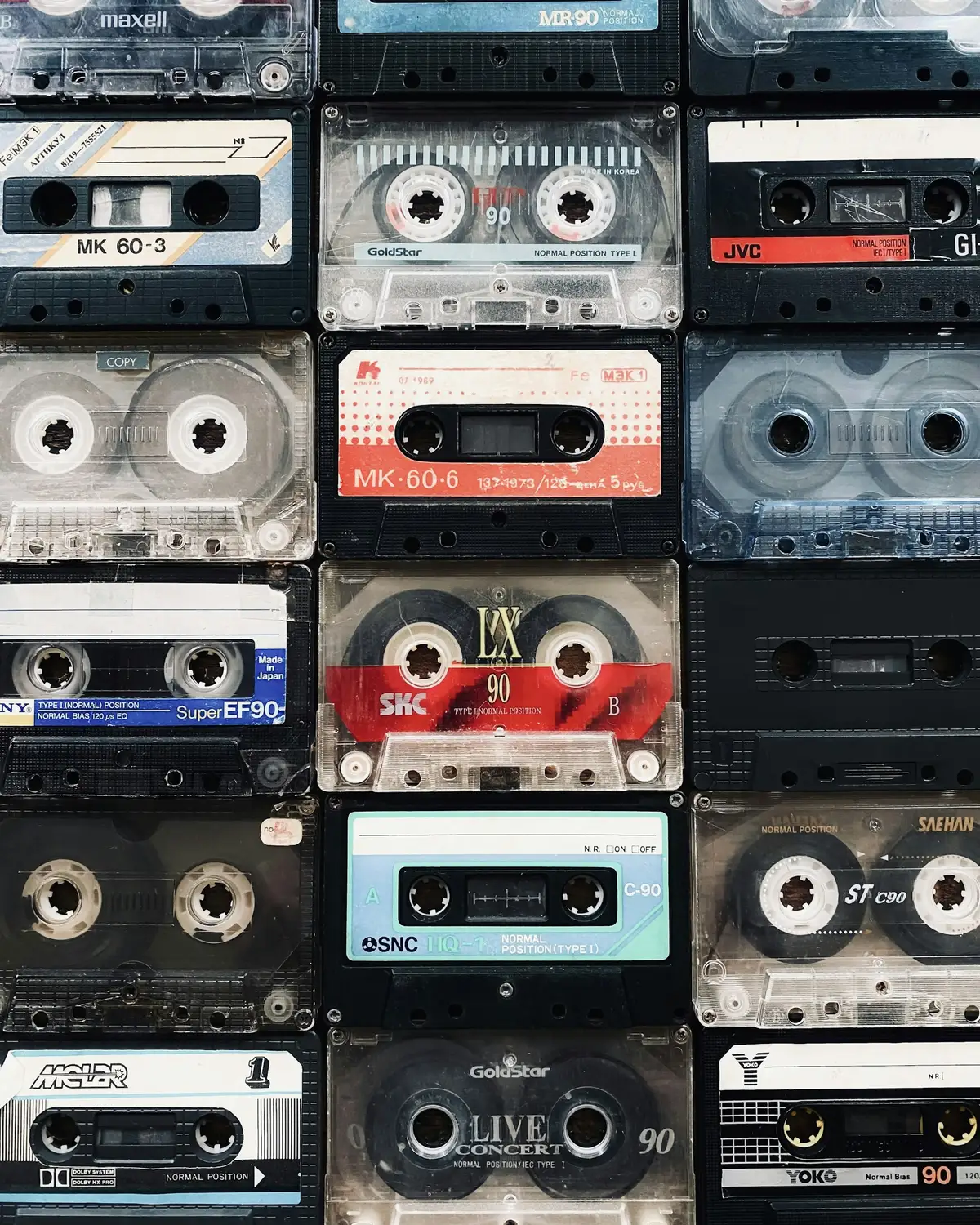 A stack of old audio cassettes
