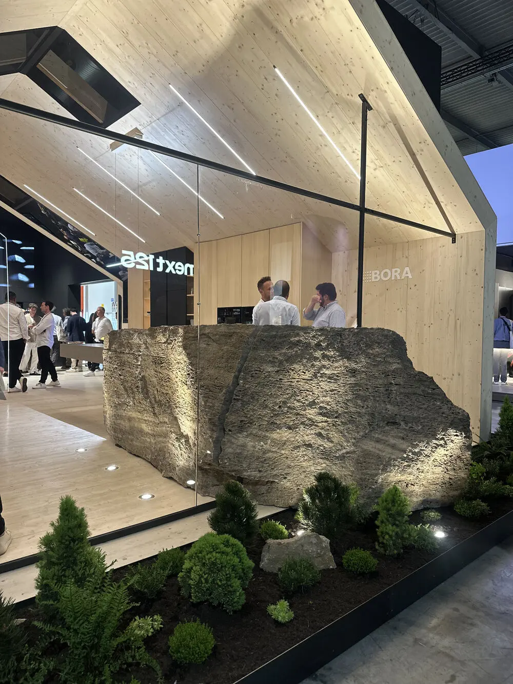 Inside Bora’s stand: a kitchen counter running into a large rock